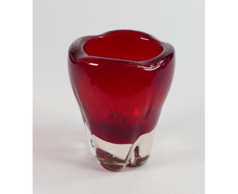 Whitefriars 1950's Large Ruby Red Glass Vase Molar Tooth , height 15cm 