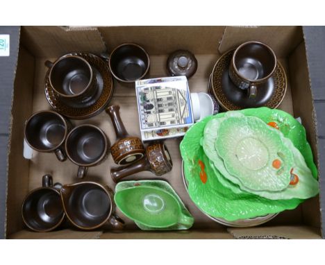 A mixed collection of items to include Royal Worcester Tea Caddy, Beswick &amp; Carltonware Cabbage ware, Mid Century Wedgwoo