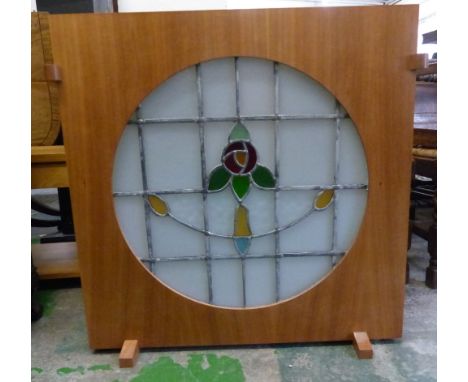 Modern wooden encased early 20th century  stained glass illumating panel 88cm Wide 