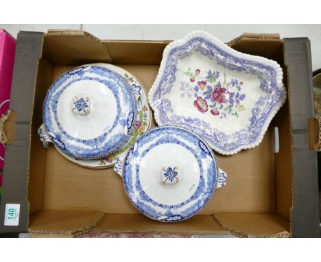 A mixed collection of items to include Spode Mayflower pattern Open Veg Bowl, Two decorative Blue &amp; White Tureens etc 