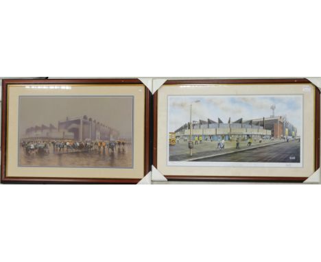 Two Large Framed Prints of Maine Rd Manchester City FC Football ground, limited edition by B Hill, largest frame size 56cm x 