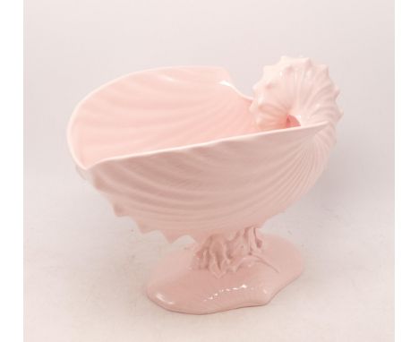 Large Vintage Wedgwood Alpine pink nautilus pedestal shell vase fruit bowl, height 18cm 