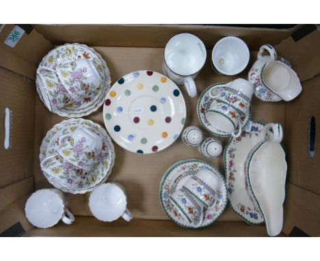 A mixed collection of items to include Spode Chinese rose coffee cups and saucers , Spode floral tapestry trio's , Emma Bridg
