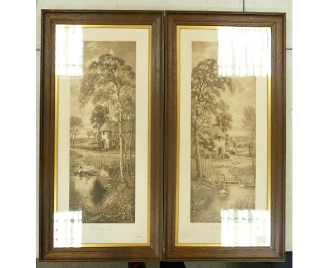 Two large framed prints A riverside Hamlet and The village ferry 90cm x 43.5cm (2) 