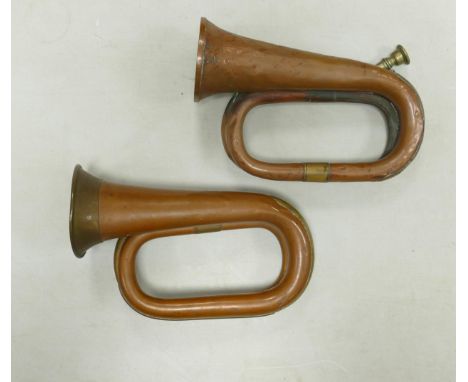 Two Vintage Copper Bugles including Boys Brigade &amp; George Potter &amp; Co, length of largest 29cm(2) 