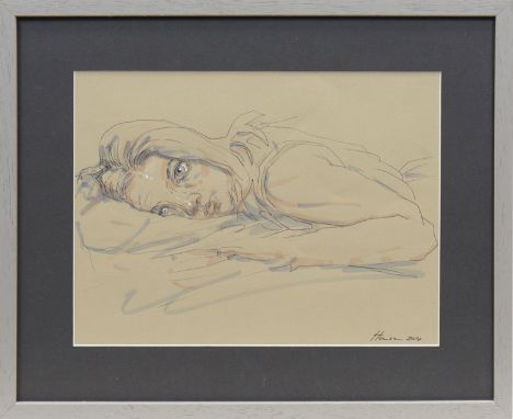 * PETER HOWSON OBE,THE VIRGIN MARYmixed media on paper, signed and dated 2014 29cm x 22cm Mounted, framed and under glass.