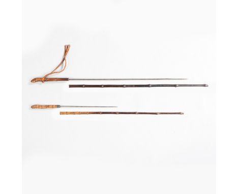 TWO 19TH CENTURY SWORD STICKS (2). Two 19th century sword sticks, both made from bamboo in the form of a riding crop or 'swag