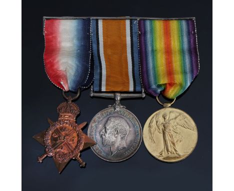 WW1 MONS TRIO, ARMY SERVICE CORPS. 1914 Star, no clasp, 1914-1918 British War Medal and Victory Medal (MS-3515 PTE. W. SEELEY