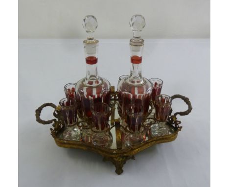 A French decanter stand and shot glass holder to include decanters and shot glasses