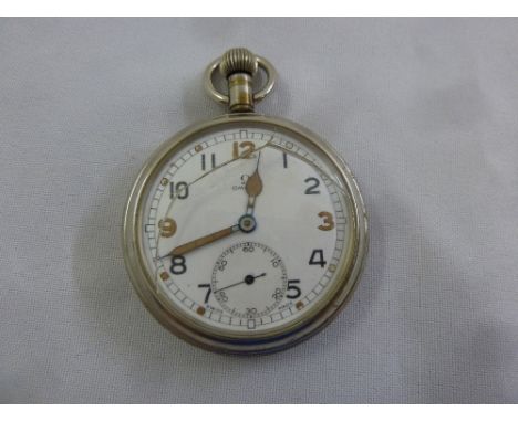 Omega WWII military pocket watch with enamel dial, Arabic numerals, subsidiary seconds dial, A/F