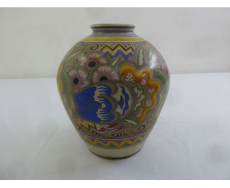 Poole Pottery polychromatic vase decorated with flowers, marks to the base