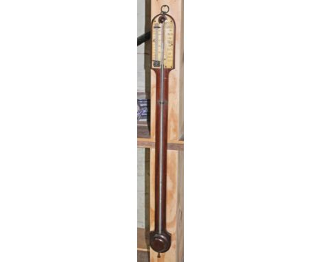 A 19th century mahogany stick barometer by Meyer &amp; Co Manchester, length 92cm.  