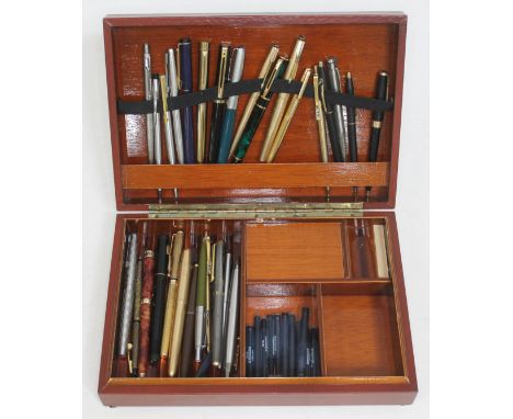 A box of vintage pens and propelling pencils including a Yard-O-Led marked 'Sterling Silver', various fountain pens, some wit