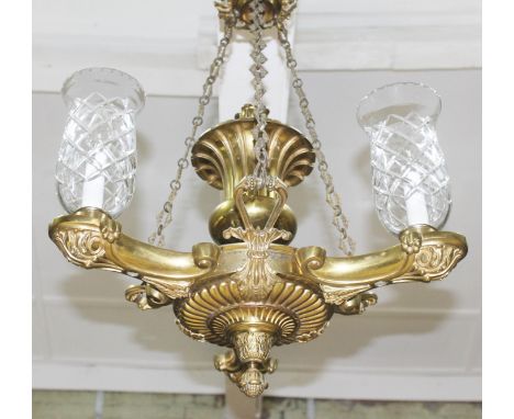 A Victorian gilt brass hanging light fitting, length 65cm  