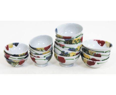 Janice Tchalenko "Poppy" for Dartington Pottery, a group of sixteen bowls, diam. ranging from 12.5cm - 15.5cm.  