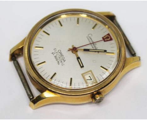 A 1970 gold plated Omega Constellation Chronometer Electronic F300 wristwatch 198.003, with signed silvered dial, hour batons