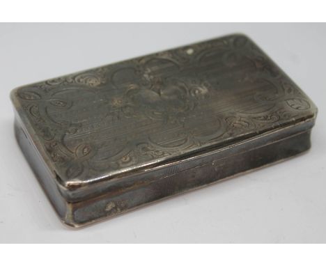 A French silver snuff box, length 83mm, wt. 76.20g.&nbsp;Condition - a little tired, dings to corners, general wear throughou