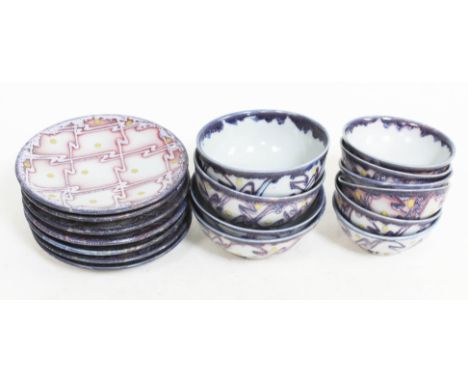 Janice Tchalenko "Jazz" for Dartington Pottery, seventeen pieces comprising eight side plates, four medium bowls and six smal