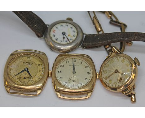 A mixed lot of vintage mechanical wristwatches comprising a Garrard and a Buren hallmarked 9ct gold watches gross wt. 39.84g,