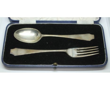 A cased hallmarked silver fork and spoon.  