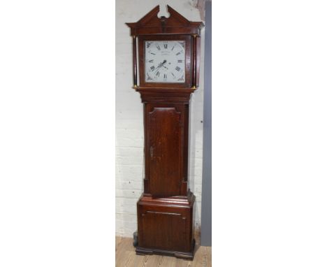A 30 hour long case clock by Houghton of Chorley.&nbsp;Condition - damage under right column, various wear including scuffs a
