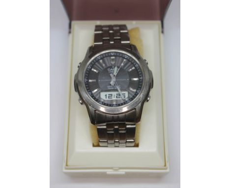 A Casio Lineage Wave Ceptor Tough Solar titanium quartz digital wristwatch 4319 on original titanium bracelet strap with hidd
