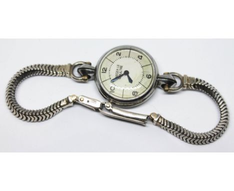 A vintage ladies Jaeger Le-Coultre wristwatch, case diameter 20mm, with hallmarked 9ct gold strap, strap wt. approx. 7g.