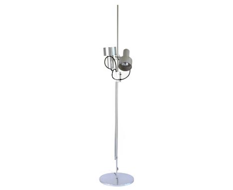Peter Nelson For Architectural Lighting Ltd: A 1960s Brushed Aluminium Floor Lamp, with two adjustable lights, unmarked, 137.