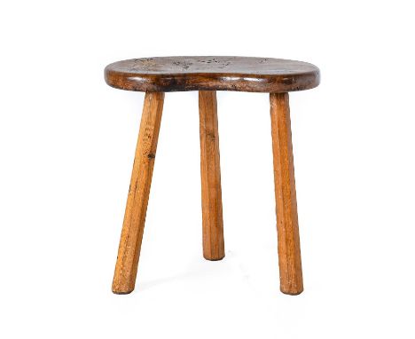 Sidney Pollard (1914-1994) of Thirsk: A Burr Oak Cow Stool, the kidney seat on three octagonal legs, unmarked, 42cm highDirt 