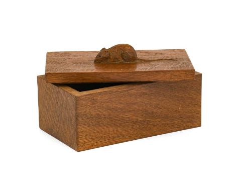 Workshop of Robert Mouseman Thompson (Kilburn): An English Oak Trinket Box and Cover, of rectangular form, the cover with car