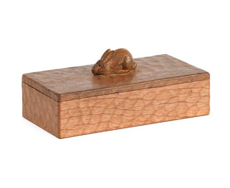 Rabbitman: Stan Dodds (1928-2012): An English Oak Trinket Box, hinged cover, with carved rabbit trademark, 19cm by 10cm, 5cm 