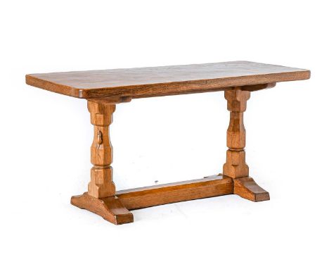 Workshop of Robert Mouseman Thompson (Kilburn): An English Oak 3ft Refectory Coffee Table, the rectangular top on two octagon