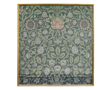 "Violet and Columbine": A Framed Panel of Woven-Wool Fabric, by Morris &amp; Co., woven in pink and green, unmarked, 2' 8" (8