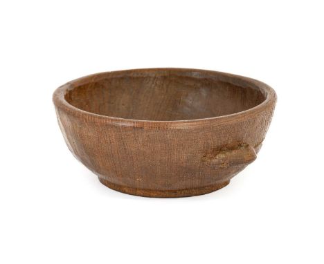 Robert Mouseman Thompson (1876-1955): An English Oak Fruit Bowl, tooled interior and exterior, with carved mouse trademark to