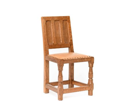 Sidney (Sid) Pollard (1914-1994) of Thirsk and Horace Knight (1933-2021): An English Oak Panel Back Child's Chair, tan cow hi