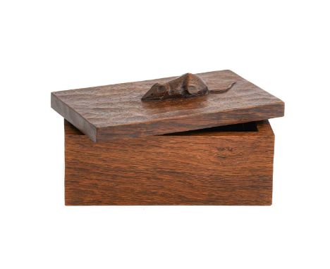 Workshop of Robert Mouseman Thompson (Kilburn): An English Oak Trinket Box and Cover, of rectangular form, the cover with car