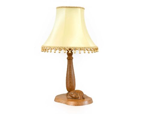 Knightman Family: An Old Mill Furniture (Balk): An English Oak Lamp, turned column on a shaped base, carved recumbent deer by