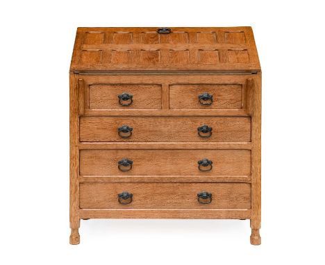Sidney (Sid) Pollard (1914-1994) of Thirsk and Horace Knight (1933-2021): An English Oak Panelled Bureau, the fall front on t