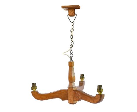 Eagleman: Albert J Jeffray (1937-2013) (Sessay): An English Oak Three Branch Chandelier, with a ceiling mounting boss, above 