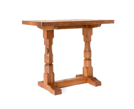 Workshop of Robert Mouseman Thompson (Kilburn): An English Oak Extension Table, the rectangular adzed top on two octagonal le