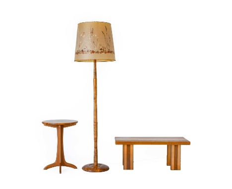 Jim Norris (Grange View): A Contemporary Burr Elm Standard Lamp, tapering column on a circular base, pyrography to under base