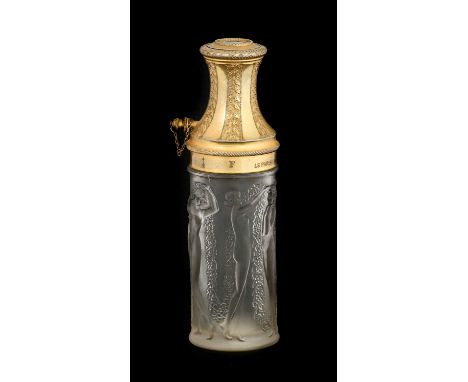 René Lalique (French, 1860-1945): A Frosted Glass Molinard - 1/A, An Atomiser, of cylindrical form, moulded with nude female 