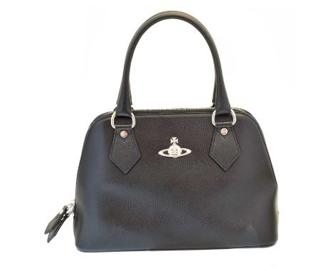 A Vivienne Westwood top handle bag, the black grained leather exterior with silver-tone maker's logo, rolled top handles and 