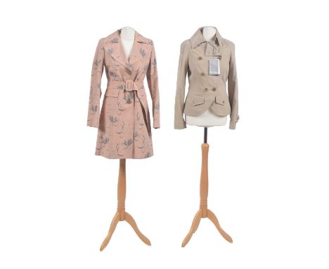 Two designer jackets, to include a pink and grey floral mid-length coat by Harvey Nichols with iridescent taupe buttons and b