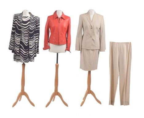 A selection of clothing by Laurel, to include a navy and cream dress and jacket set, a three piece beige suit with blazer, sk