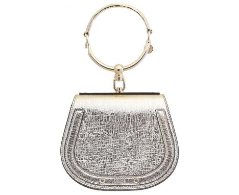A Chloe Nile Bracelet bag, the metallic gold leather exterior with embossed maker's logo, cream suede and smooth leather side