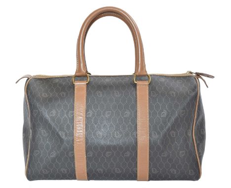A Dior Vintage Boston Bag, the brown coated canvas exterior with smooth leather accents and gold-tone hardware, with maker's 