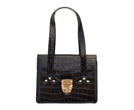 An Aspinal of London handbag, the black croc effect leather exterior with gold tone hardware, maker's shield lock fastening a