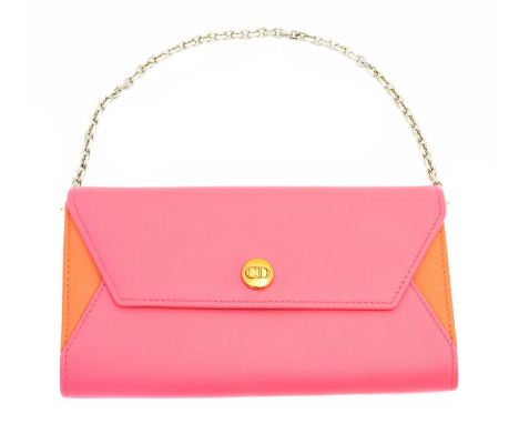 A Christian Dior Wallet on Chain Bag, circa 2014, the pink and orange smooth leather exterior with orange-tone hardware and d