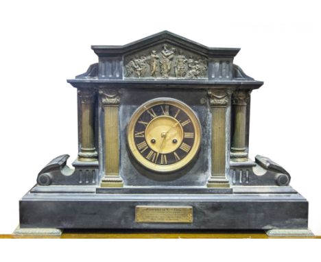 Victorian slate and marble mantle clock.
